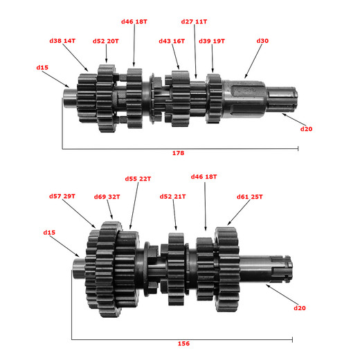 Валы КПП в сборе комплект ZS174MN-3 (5СТУП CBS300), NB300, 5 передач pitbikemarket.ru