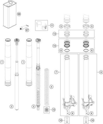 Ремкомплект вилки КТМ 48мм (с направляющими) SKF pitbikemarket.ru